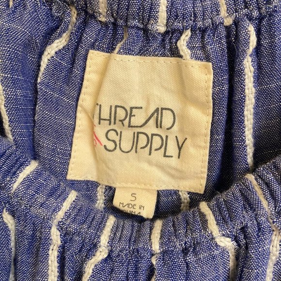 THREAD & SUPPLY SHIRT ADULT SIZE SMALL BLUE WHITE STRIPE FLOWY CROPPED WOMENS - Picture 2 of 5